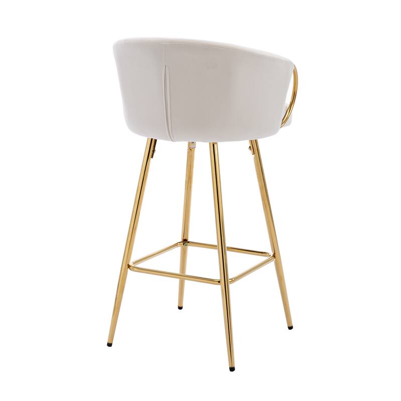 Velvet Bar Stools Set of 2, Counter Height Bar Chairs with Armrests, Kitchen Island Stools with Footrest and Golden Legs