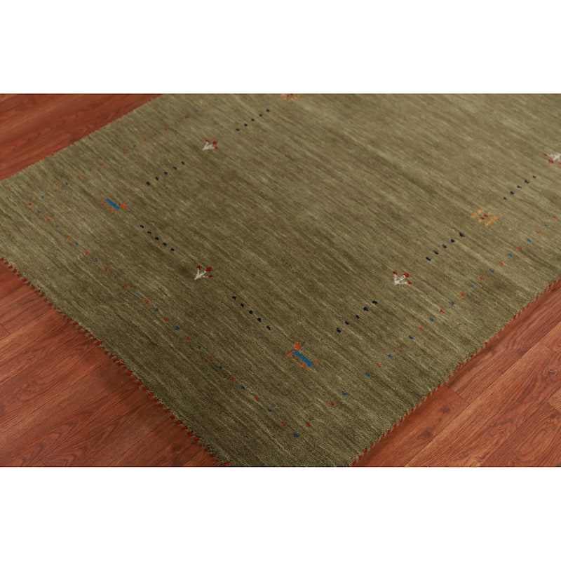 Hand Knotted Oriental 100% Wool Carpet Tribal Tribal Green Gabbeh Area Rug - 5' 0'' X 3' 2''
