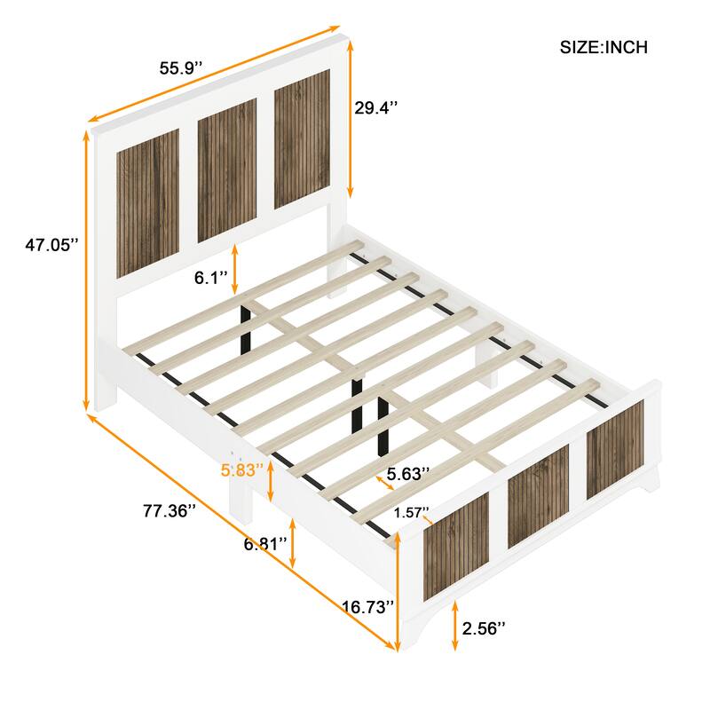 Modern Platform Bed with Wooden Strip Decoration