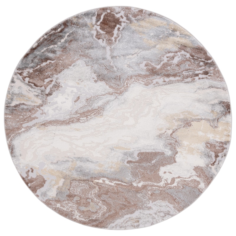 SAFAVIEH Palma Cloe Modern Abstract Rug - 6'7" Round - Beige/Brown