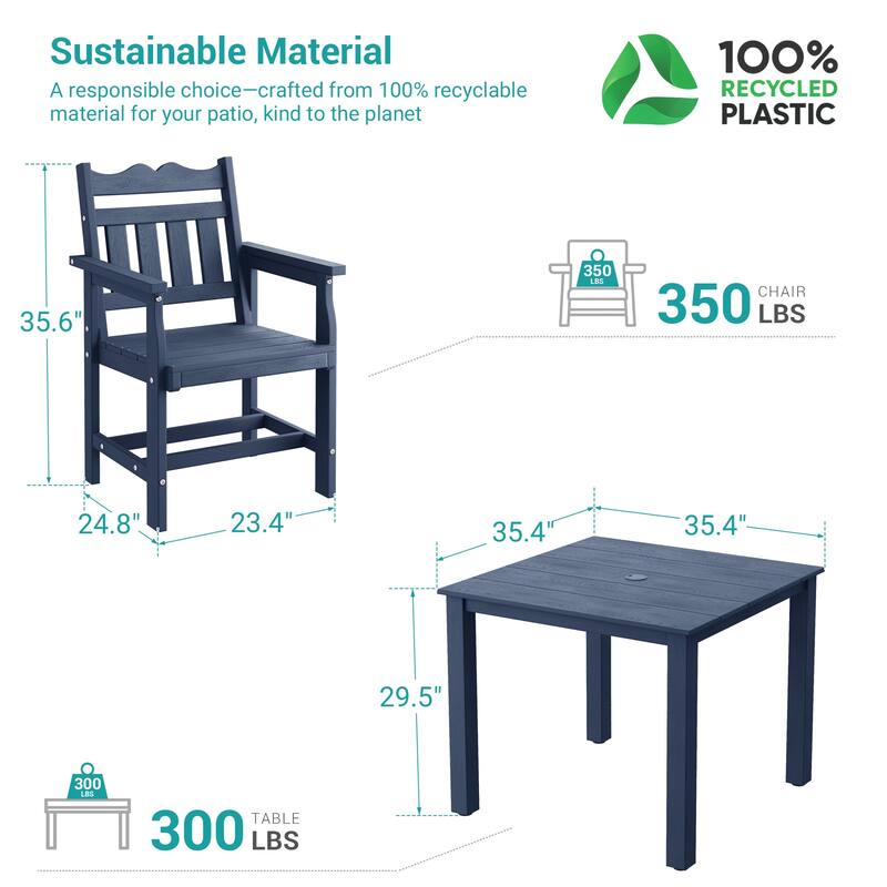 HIPS Outdoor Dining Set All-weather Patio Table and Chairs(Set of 5)