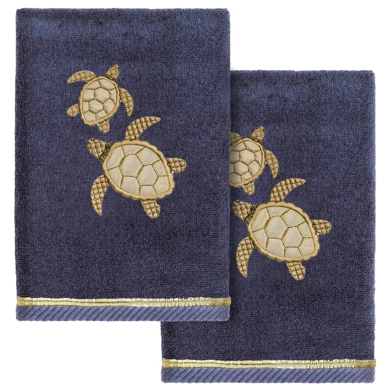 Authentic Hotel and Spa Turkish Cotton Tortuga 2 PC Hand Towel Set - Marine