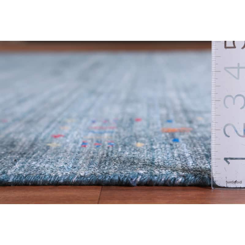 Hand Knotted Oriental Viscose Silk Carpet Tribal Stripe Navy Blue & Blues Gabbeh Area Rug - 11' 5'' X 8' 7''