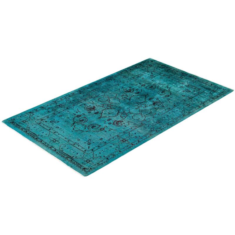 Overton Hand Knotted Wool Vintage Inspired Modern Contemporary Overdyed Blue Area Rug - 3' 1" x 5' 4"