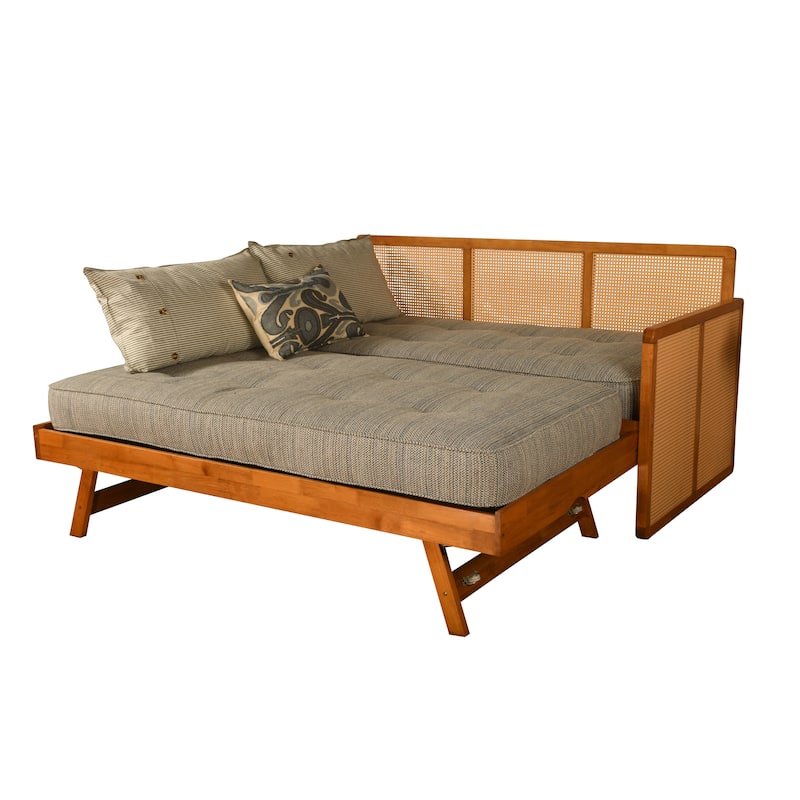 Somette Abaco Daybed with Pop-Up in Honey Includes Mattresses - Seaport Blue