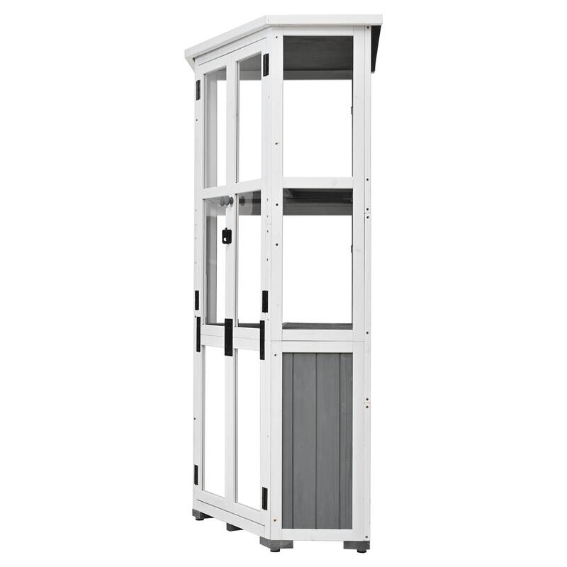 Outdoor Wood Weatherproof Tool Storage Cabinet Shed, Mini Greenhouse
