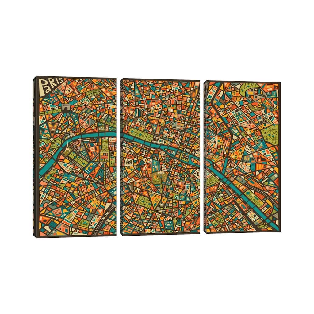 iCanvas "Paris Street Map" by Jazzberry Blue 3-Piece Canvas Wall Art Set