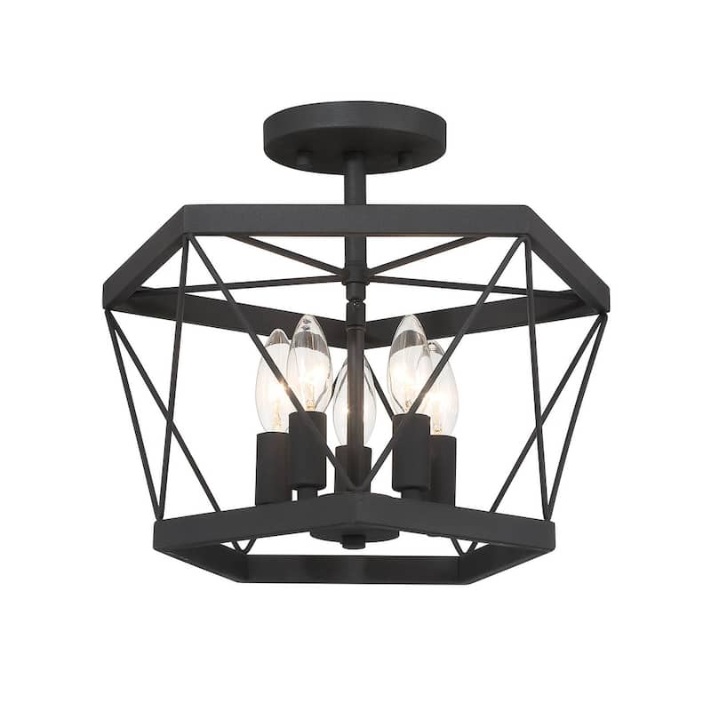 5-light Modern Farmhouse Black Semi-flush Mount Ceiling Lights - 15 inches