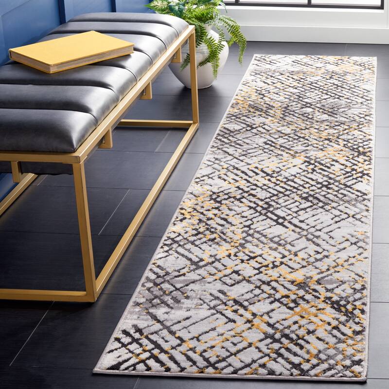 SAFAVIEH Amelia Jene Modern Rug - 2' x 8' Runner - Grey/Gold