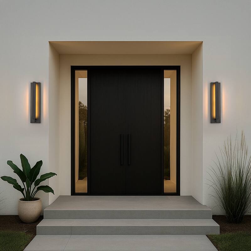 Modern Motion Sensor Outdoor Wall Light Integrated LED Wall Sconce Matte Black Iron Exterior Light Fixture for Porch Garage - H15''