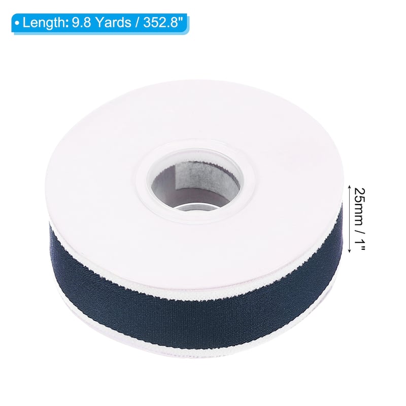Christmas Striped Ribbon, Candy Ribbon Roll Fabric - Navy Blue - 9.8 Yards x 1"
