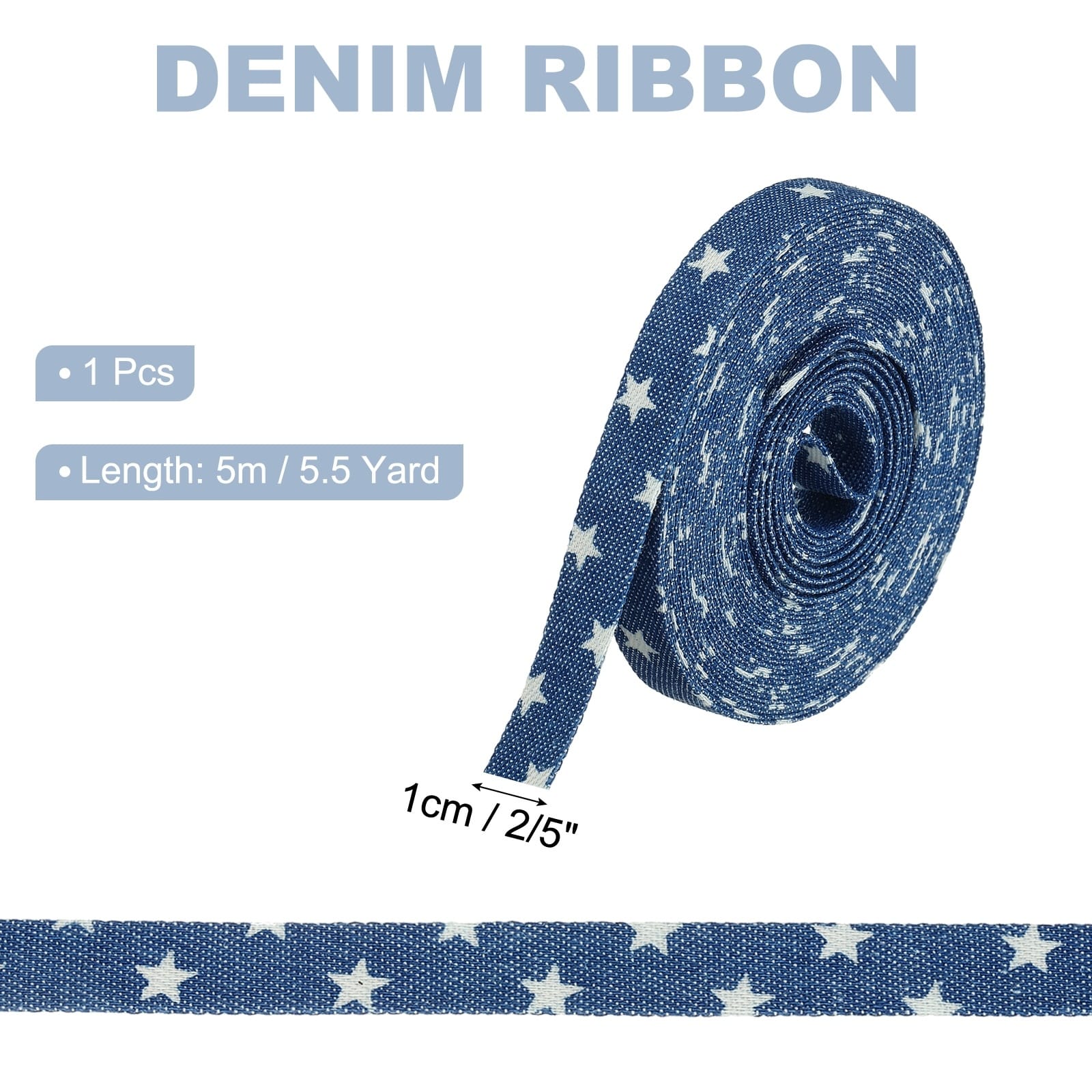 Denim Ribbon, Layering Jean Fabric Craft Star Strip for Bow DIY Making Hair Clip Garment Sewing