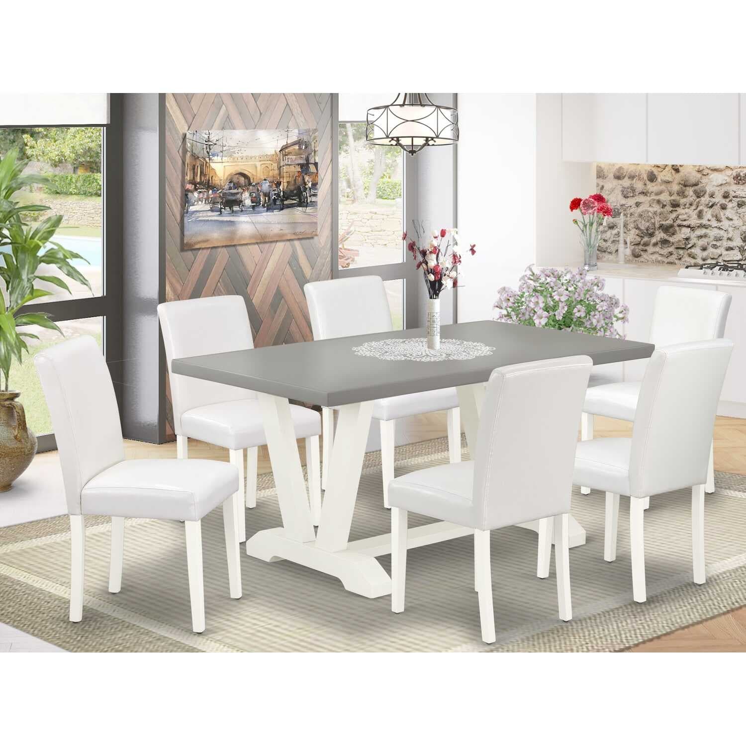 HomeStock 7-Pc Rectangle Natural Oak Finish Solid Wood Top Dining Table with 6 Chairs