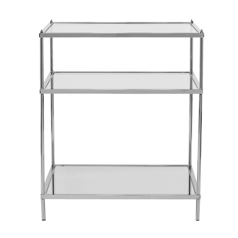 27” Tall Rectangular Mirrored Glass and Iron Side End Table with Shelf for Living Room or Bedroom - 26.75”H x 22”L x 18”W