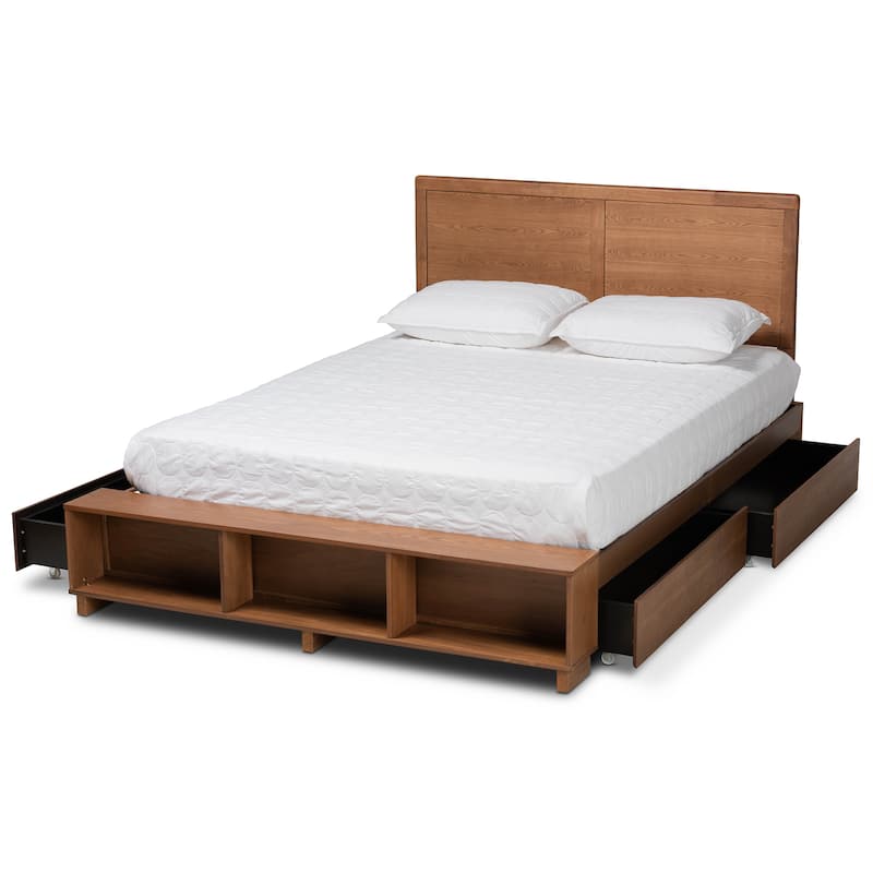 Tamsin Modern Transitional 4-Drawer Storage Bed with Built-In Shelves