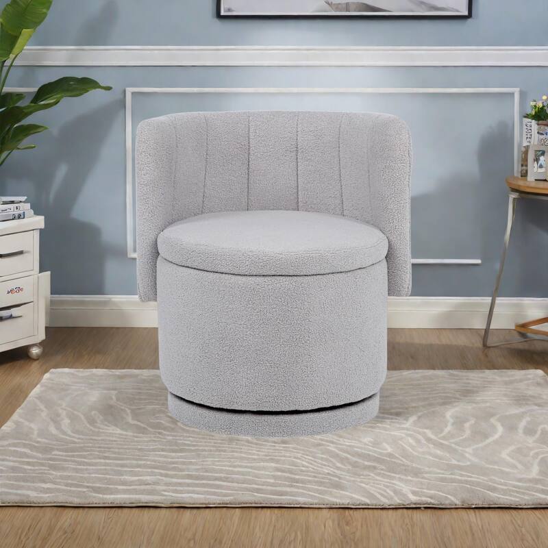 Boucle Swivel Chair with 360° Rotating Storage Accent Chair for Living Room/Bedroom - Gray