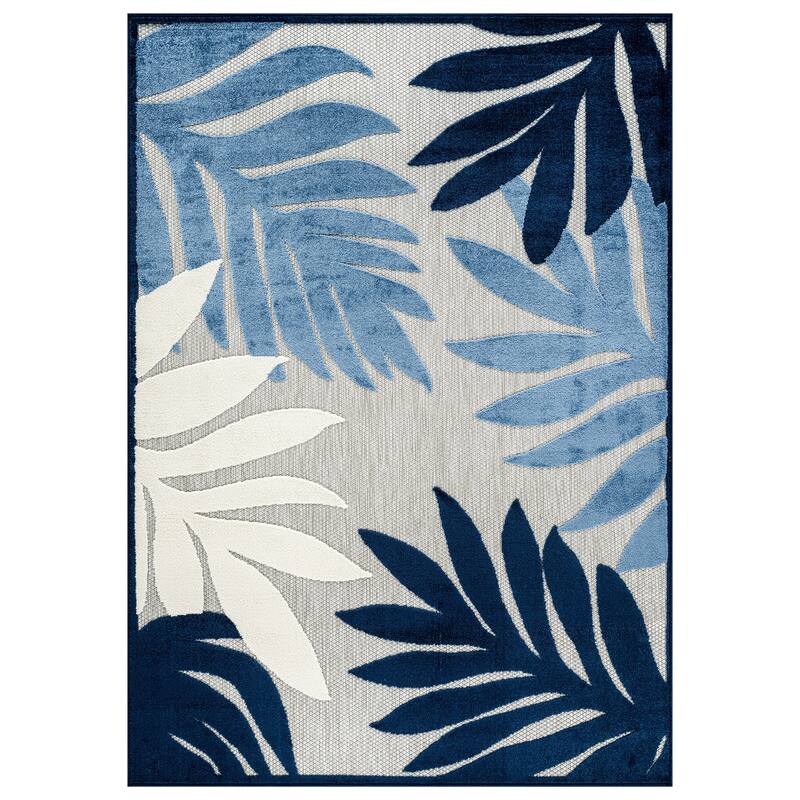 World Rug Gallery Indoor/Outdoor High-Low Textured Area Rug, Palm Easy-Clean Patio Rug