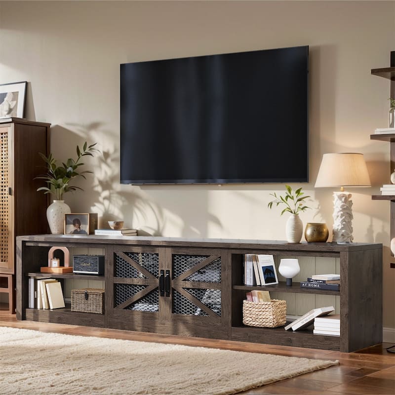 Media Entertainment Center Console Table with Adjustable Shelves - Oak