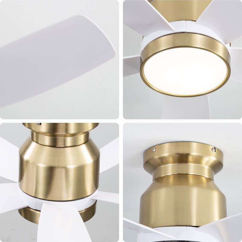 42 Inch Flush Mount Ceiling Fans with LED Light 22W and Remote Control 5 ABS Fan Blades for Bedroom Dining Room - Gold