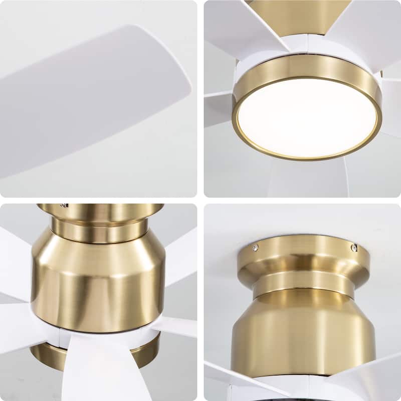 Indoor 42 Inch Flush Mount Ceiling Fan with Light, 5 White Reversible Fan Blades Ceiling Fan for Bedroom Living Room Office