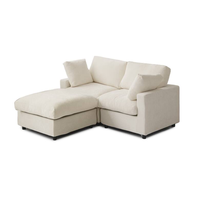Modern Loveseat Couch with Ottoman Chenille Modular Sectional Sofa Removable Cover, Spring Cushions, Solid Wood Frame