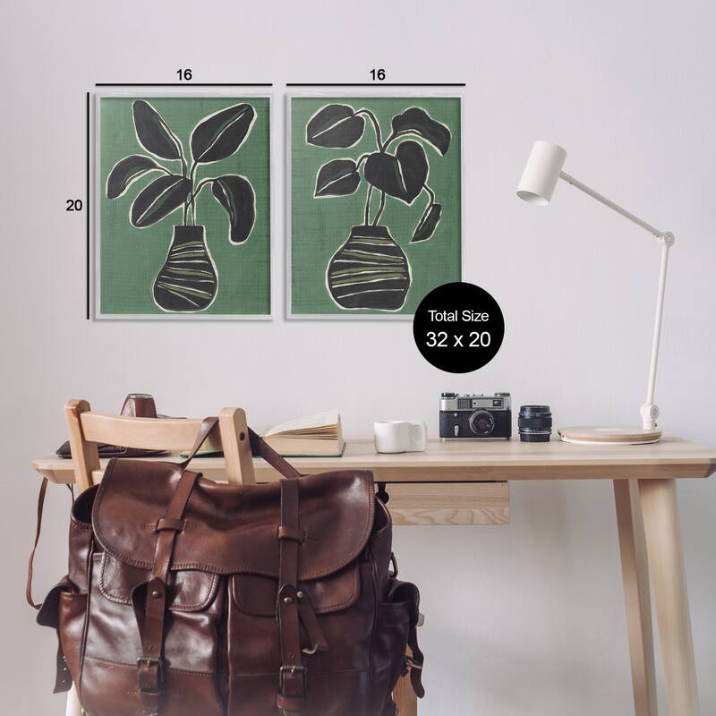 Stupell Green Toned House Plants Framed Giclee Art Design By June Erica Vess (Set of 2)