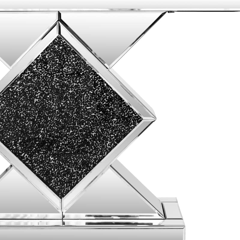 Mirrored Console Table with Black Crushed Diamond Inlay
