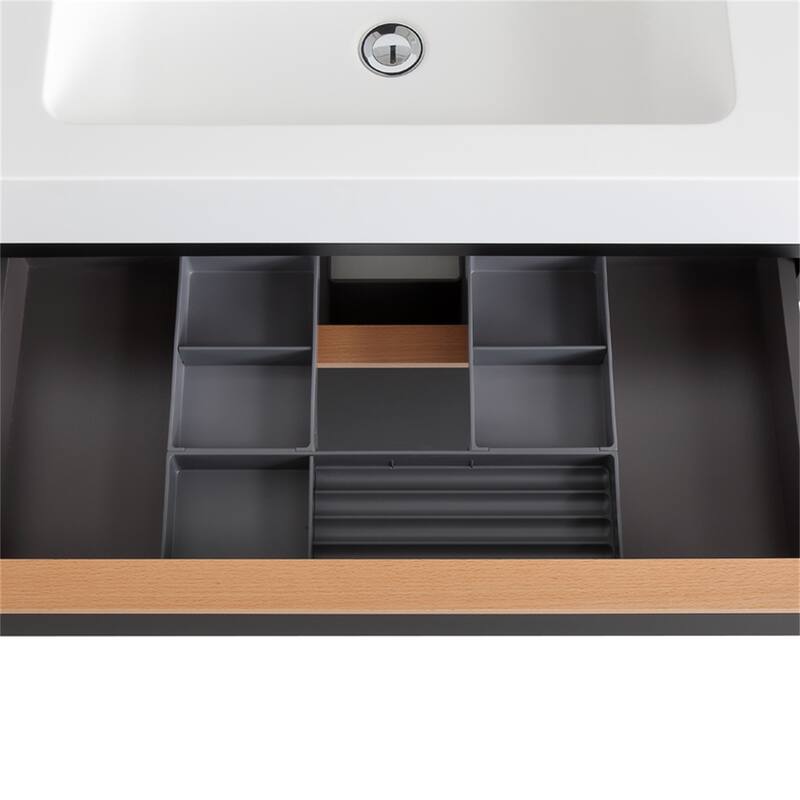 30" Wall Mounted Bathroom Vanity with Integrated Acrylic Sink, 2 Soft-Close Drawers