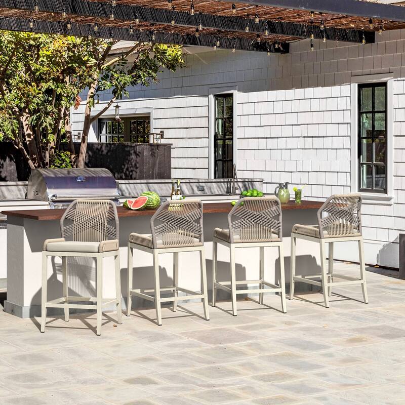 Modern Aluminum Counter Height Bar Stools, Upholstered Counter Stools with Back - 27.5"H
