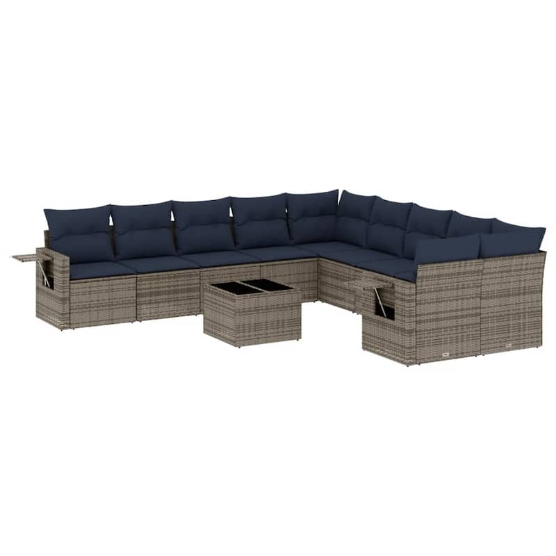 vidaXL Patio Sofa Set with Cushions Outdoor Conversation Furniture Poly Rattan - 24.4 x 24.4 x 27.2