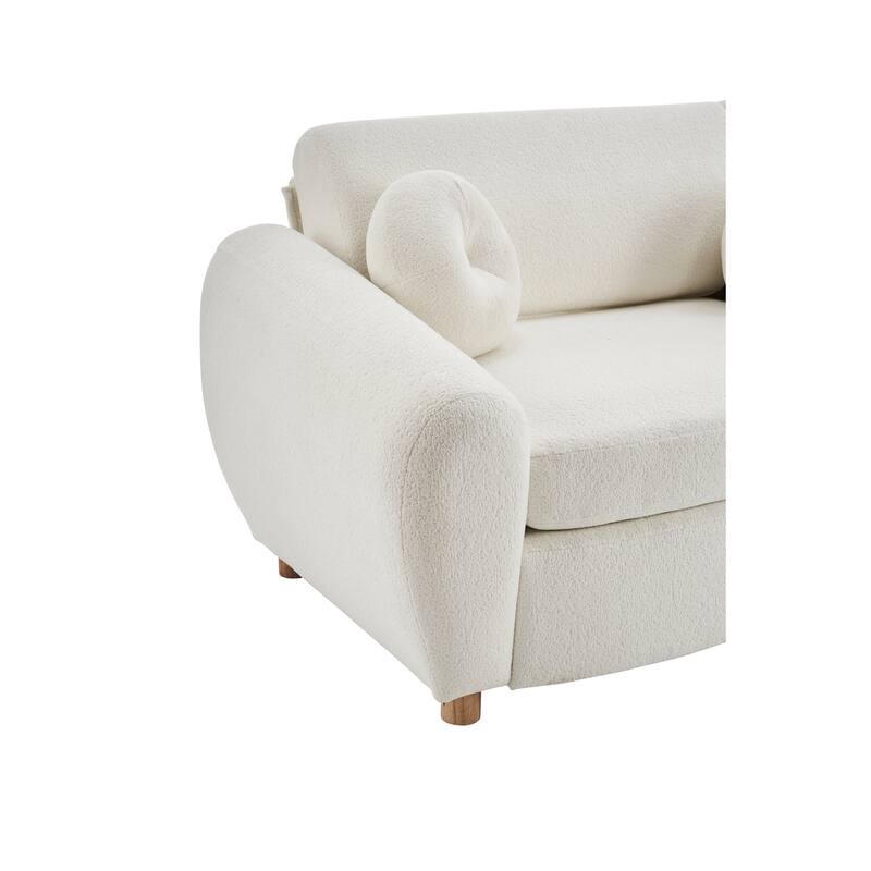 Modern Tufted Chenille Loveseat, Futon Sectional Love Seat Couch, Upholstered Sofa with 2 Pillows & 3 Lumbar Pillows