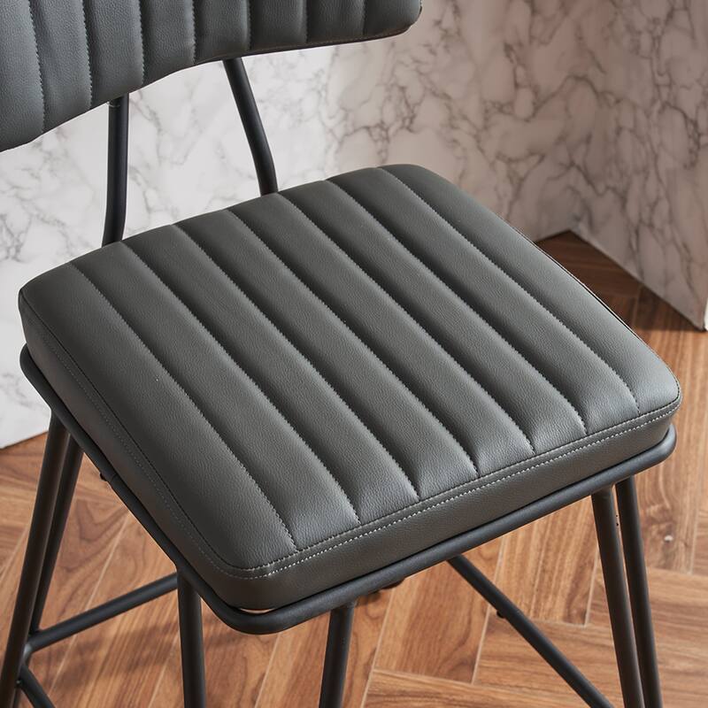 Industrial Style Bar Stools Set of 2, Faux Leather Bar Chairs with Metal Frame,Counter Height for Kitchen Island