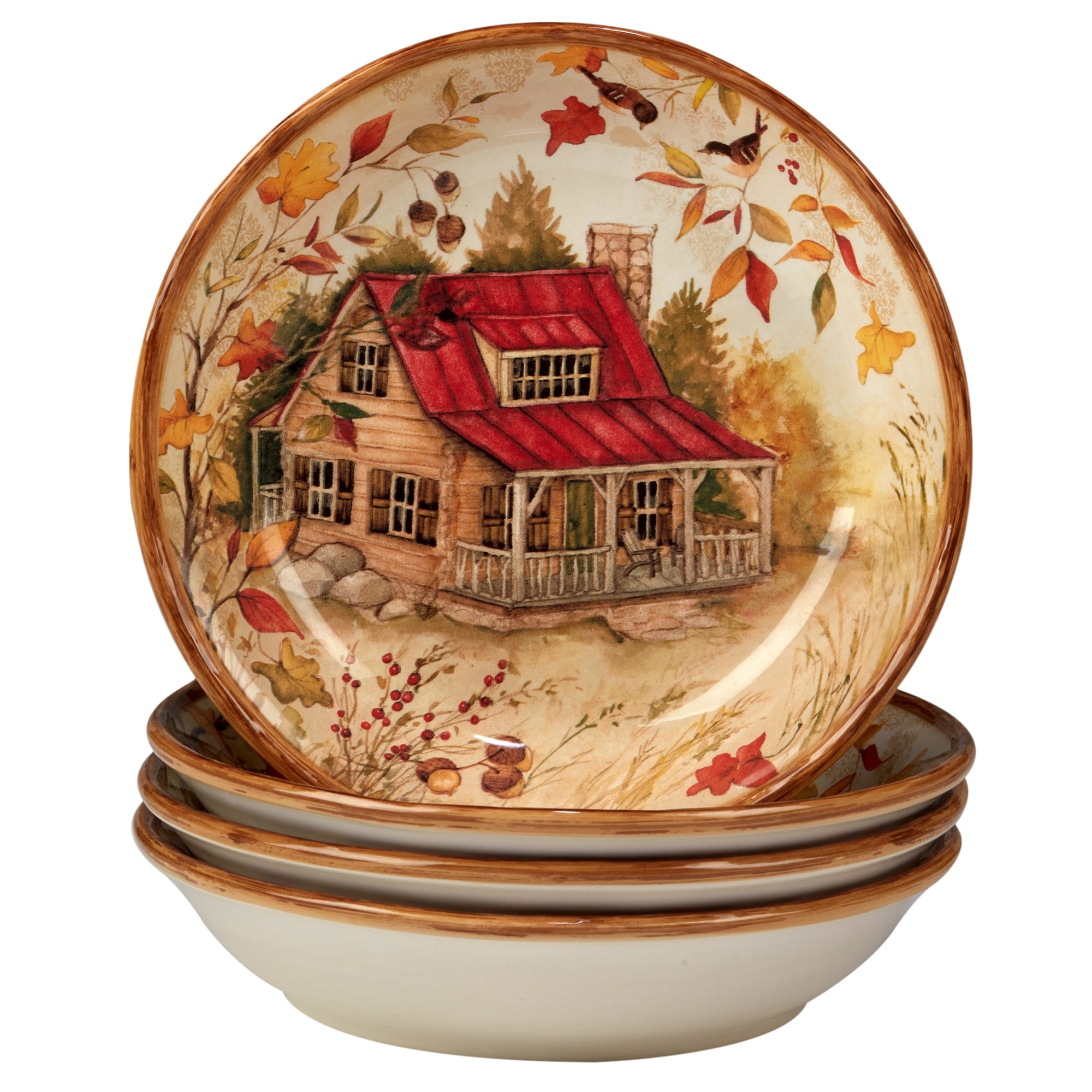Certified International Pine Forest 24 oz. Soup/Cereal Bowls, Set of 4