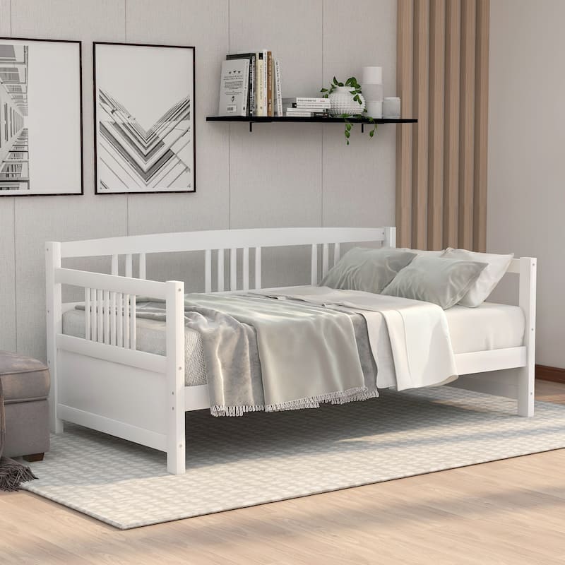 Modern Solid Wood Daybed, Multifunctional, Twin Size, White - White