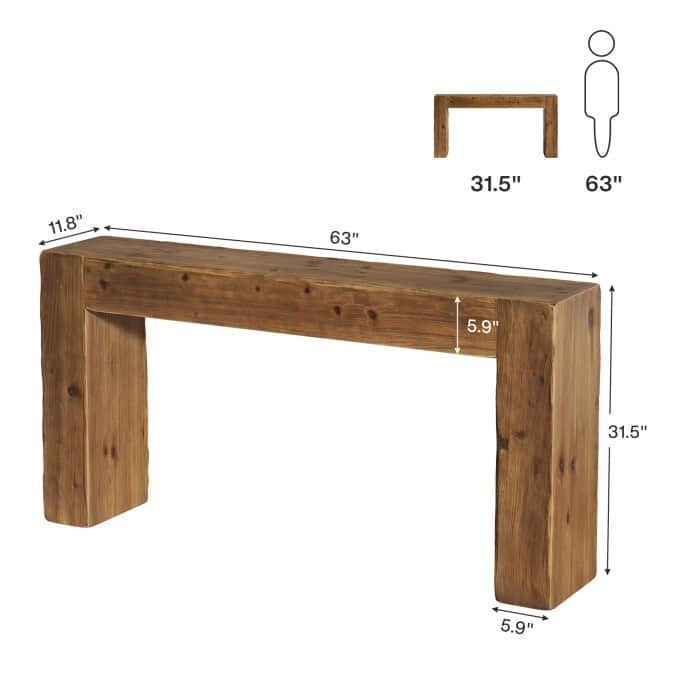 63-inch Solid Wood Console Table, Farmhouse Long Entryway Table