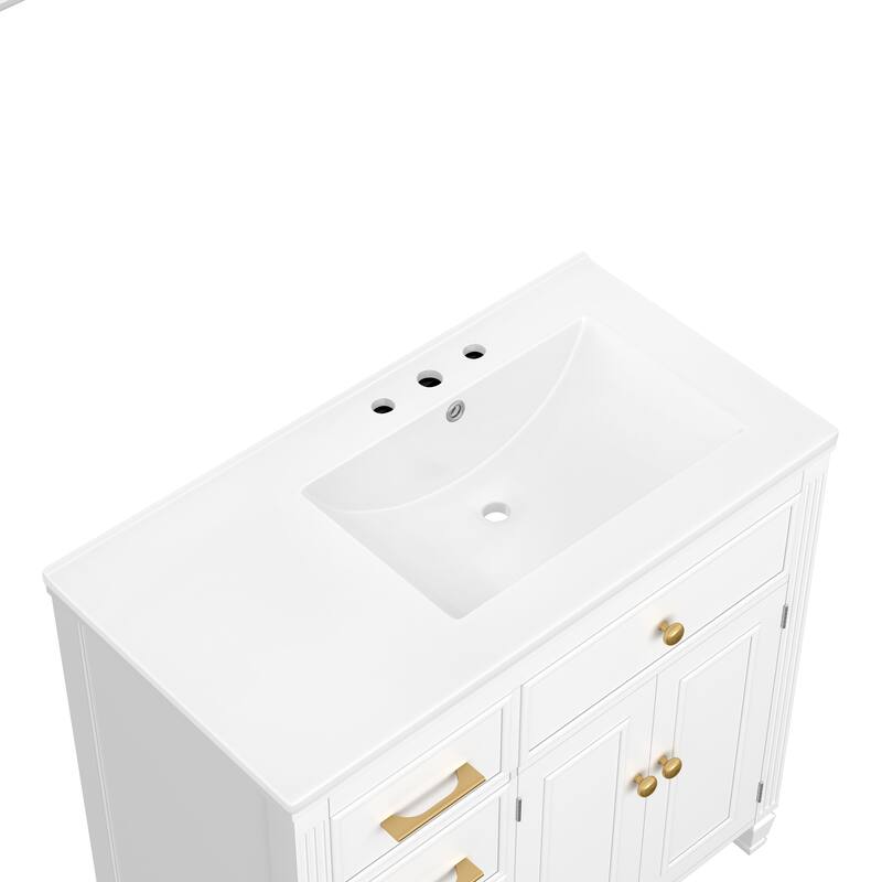 Roomfitters Bathroom Vanity with Sink, Ceramic Basin with One Tip-out Drawer, Three Side Drawers and Adjustable Shelf