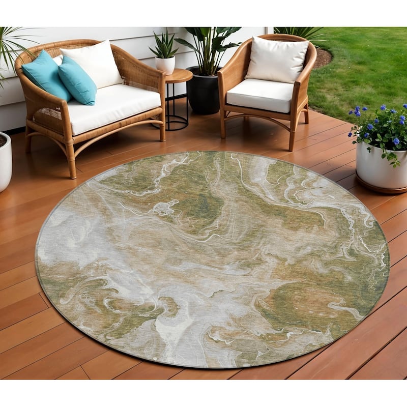 HomeRoots Abstract Modern Rectangle Outdoor Rug - 8' Round