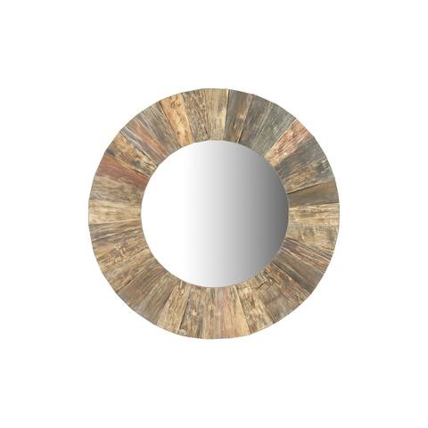 47" Round Decorative Wood Slat Mirror - Distressed Wood
