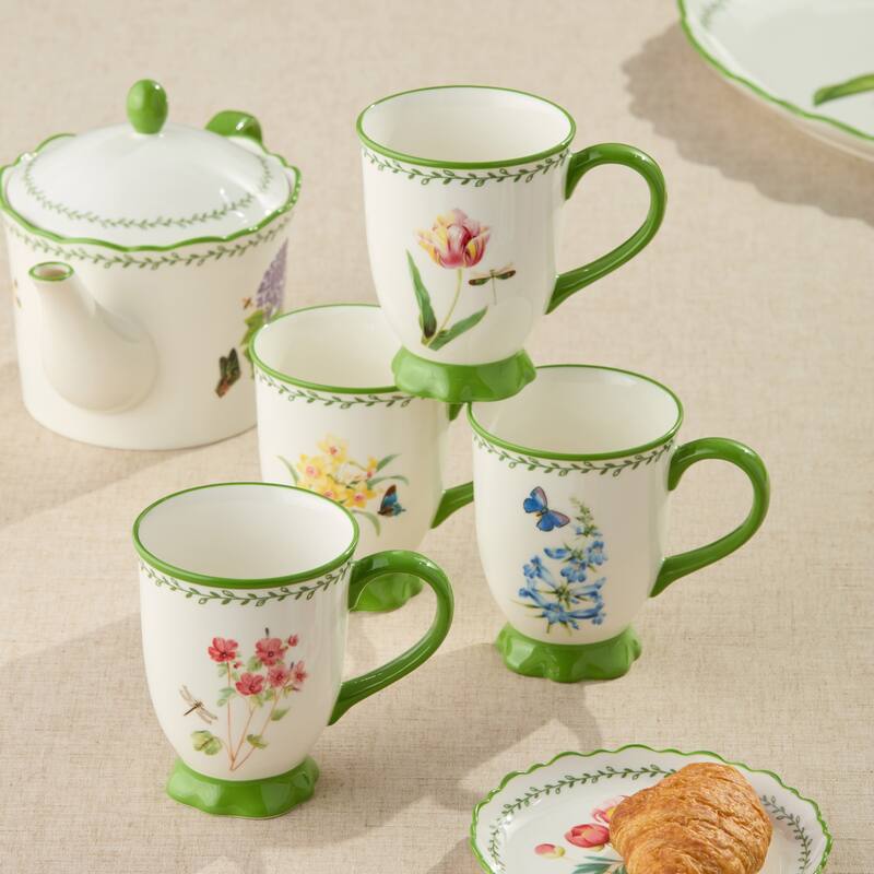 Certified International Mirabella 16 oz. Footed Mugs, Set of 4 Assorted Designs