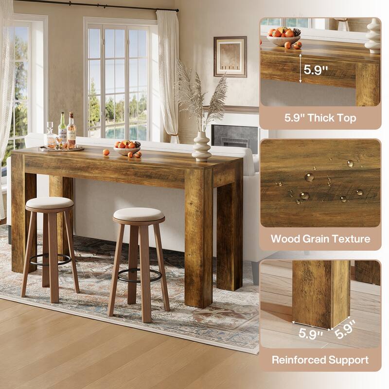 63" Wooden Counter Height Bar Table, Rectangular High Top Dining Table for Kitchen, Home Bar, Living Room