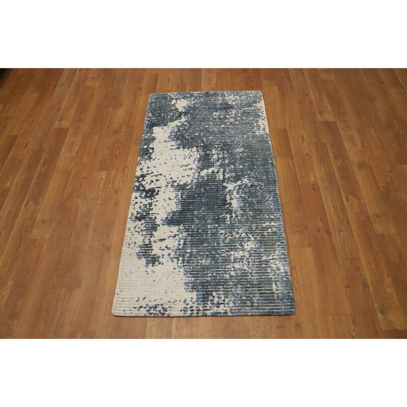 Hand Knotted Oriental Viscose Silk Carpet Modern Abstract Multi-Colored Abstract Area Rug - 4' 0'' X 2' 0''