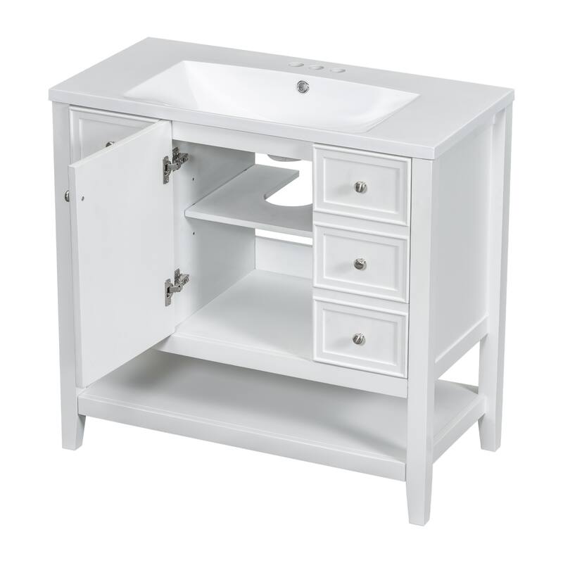 36" Bathroom Vanity with Sink Combo, One Cabinet and Three Drawers, Solid Wood and MDF Board