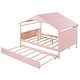 preview thumbnail 14 of 15, Pink Full Size Solid Wood House Bed with Trundle and Storage for Kids