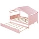 preview thumbnail 14 of 15, Pink Full Size Solid Wood House Bed with Trundle and Storage for for Kids, Boys and Girls