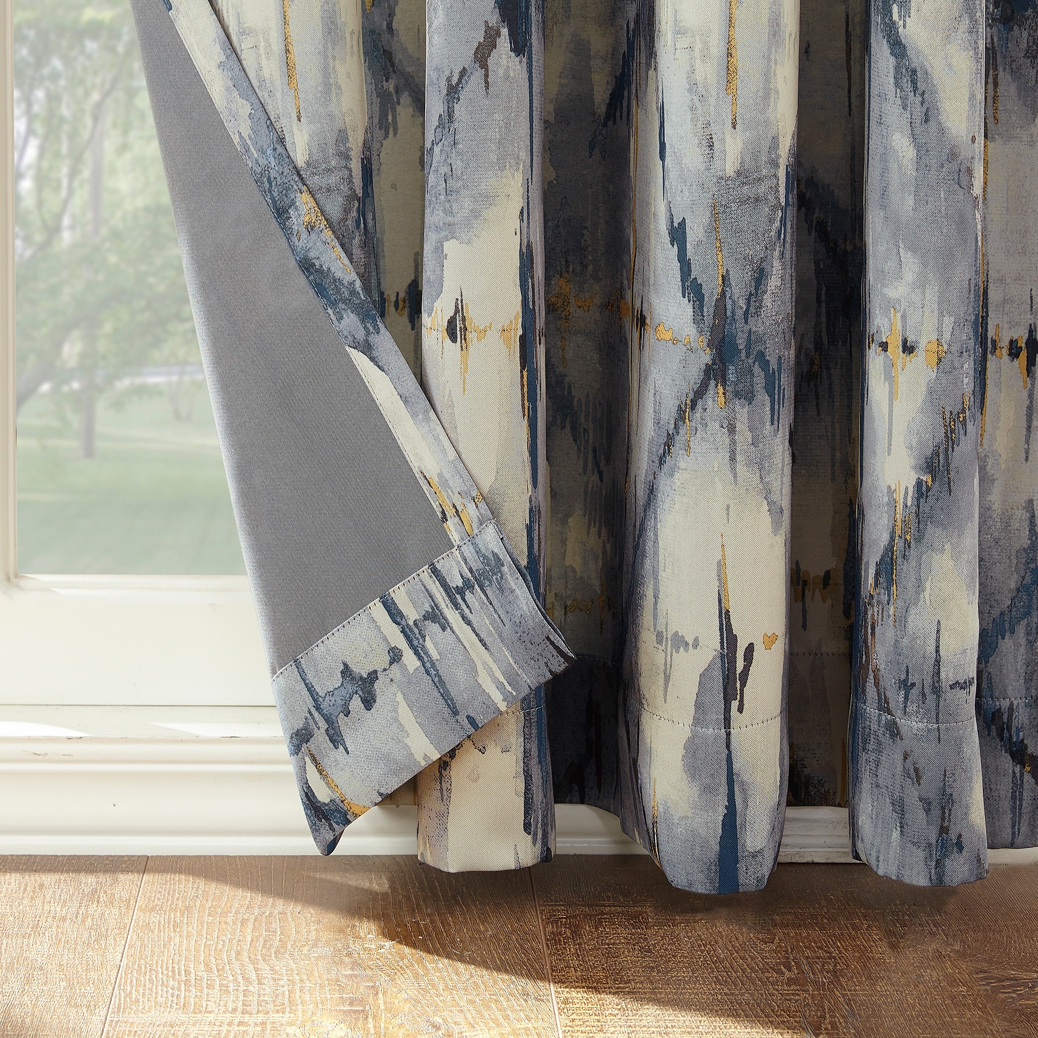 No. 918 Keaton Geometric Watercolor Room Darkening Rod Pocket 1