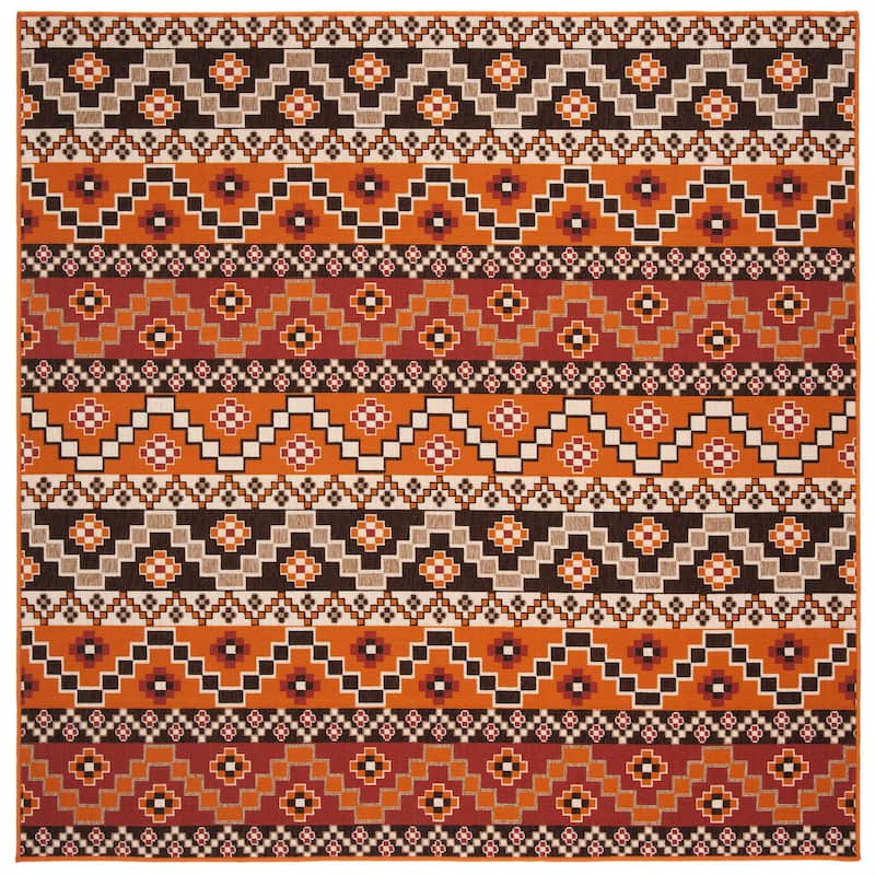 SAFAVIEH Veranda Rudy Indoor/ Outdoor Waterproof Patio Backyard Rug - 6'7" Square - Rust/Red