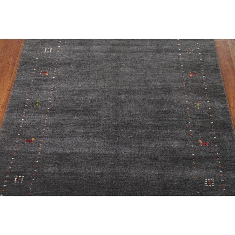 Charcoal Gabbeh Oriental Rug Handmade Wool Carpet - 4'0" x 5'10"