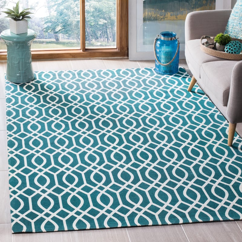 SAFAVIEH Handmade Cedar Brook Maral Modern Cotton Rug - 4' x 6' - Teal/Ivory