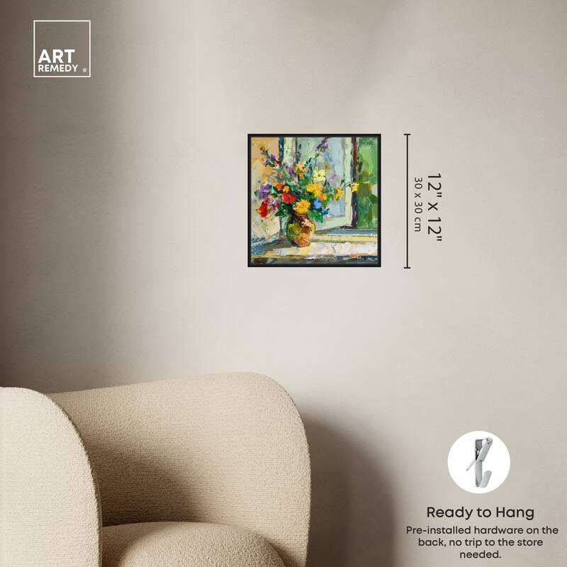 Art Remedy Vase By The Window Framed Impressionism 1 Piece Canvas Wall Art /Monet And Van Gogh Inspired Art