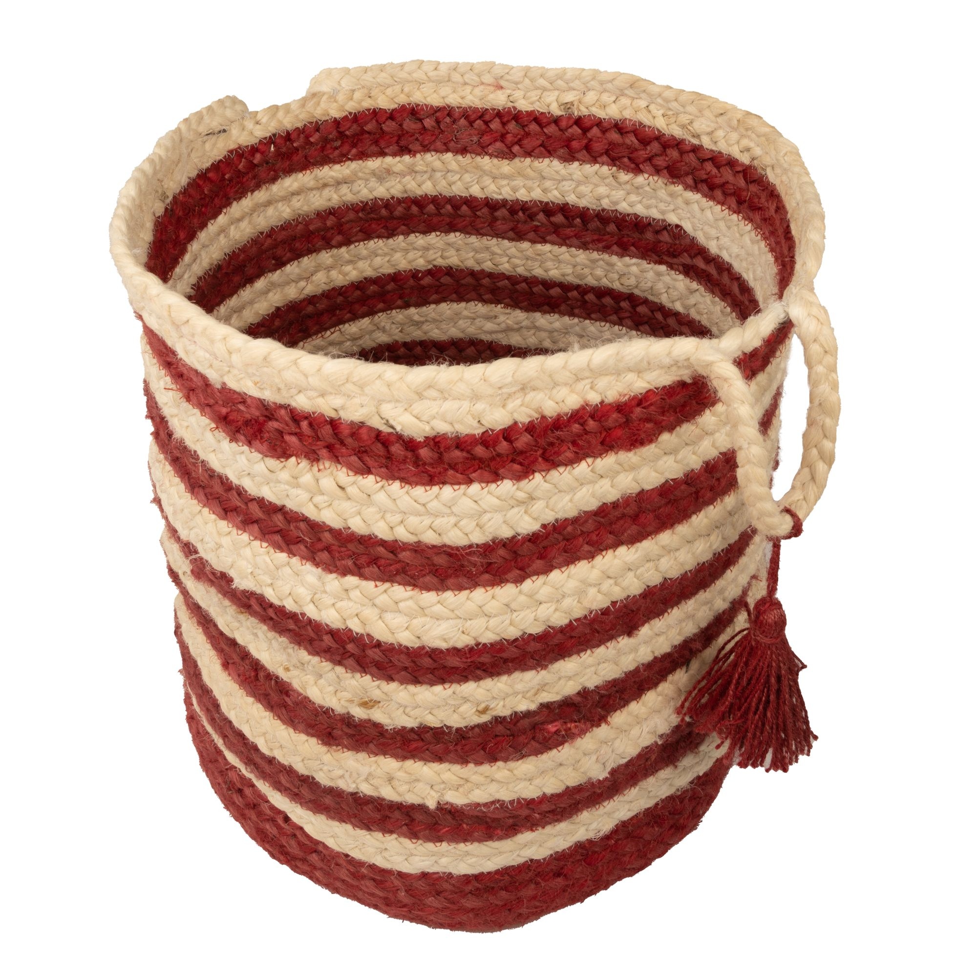 Red woven store storage baskets